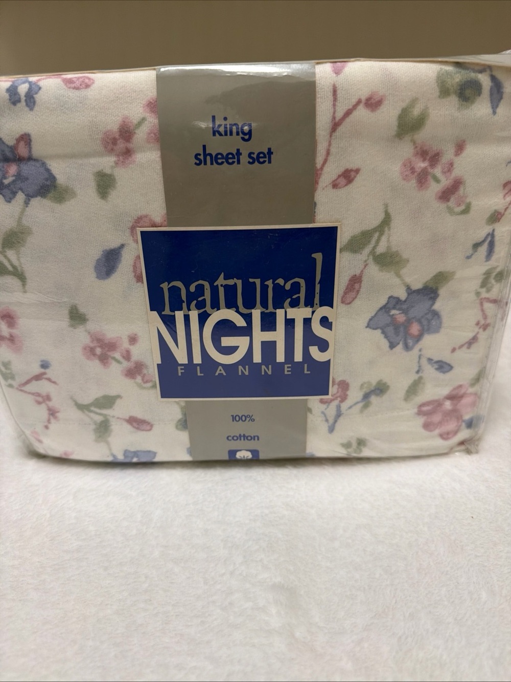 Flannel King Sheet Set - Pink & Blue Floral on Cream